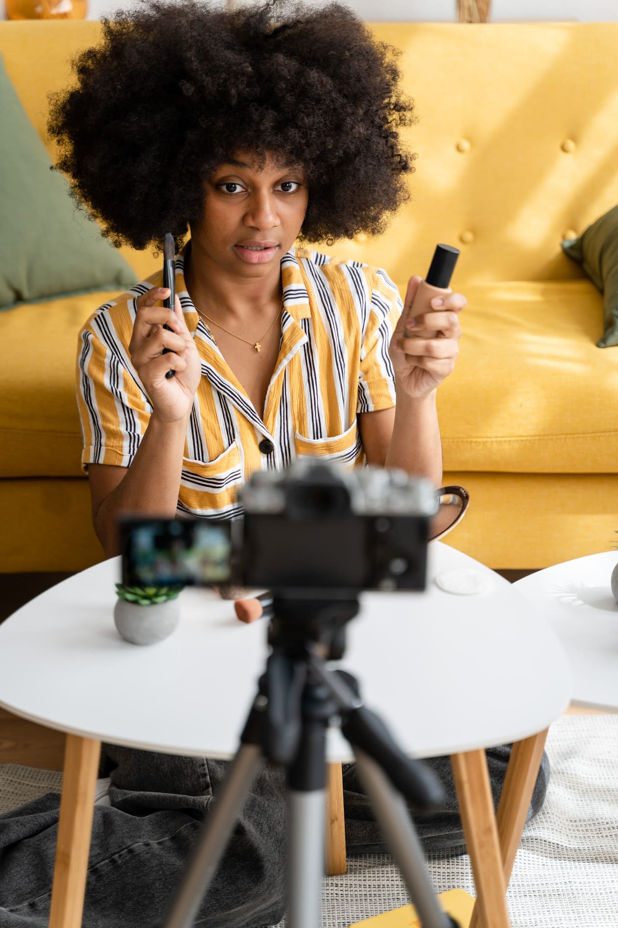 Vlogger recording a product review